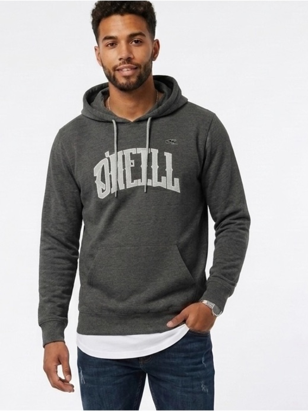 O'Neill Vintage Y2K Mens Gray Pullover Surf Hoodie Big Arch Logo Sweatshirt 1856